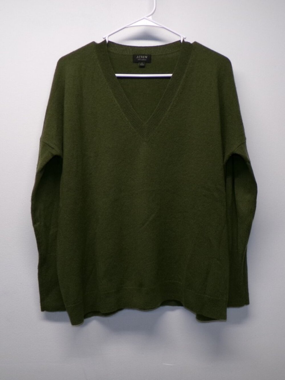 J Crew 100% Cashmere Boyfriend V Neck Green Oversized Slouchy Sweater sz S H0764